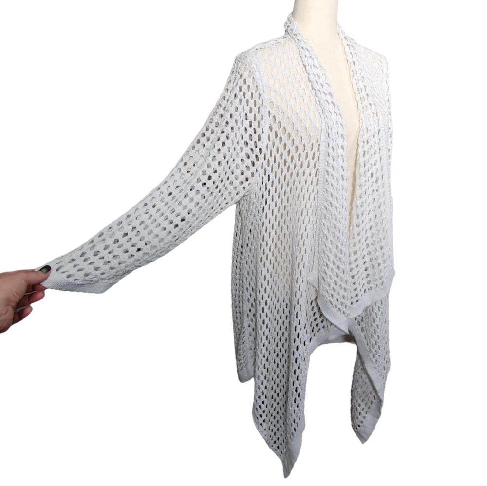 Kim Rogers Boho Fishnet Knit Open Front Waterfall Cardigan Sweater 2X